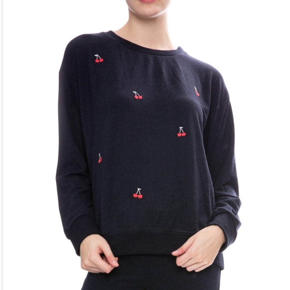 Sundry Dark Navy Sweatshirt with Cherry Embroidery Size Small (1)